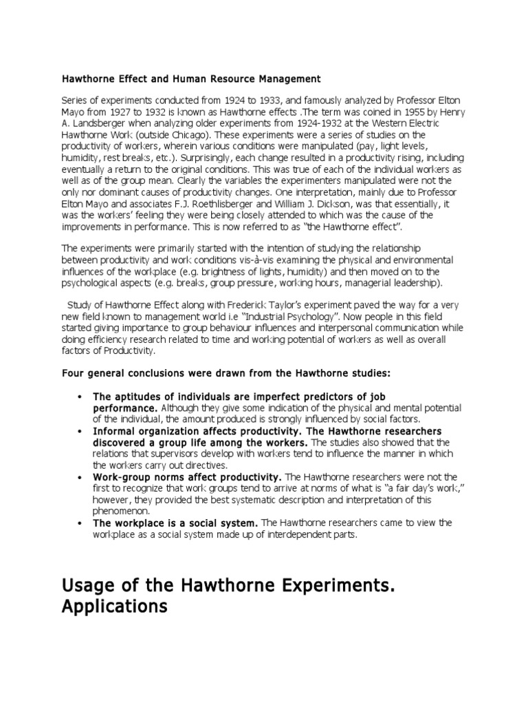 hawthorne effect pdf